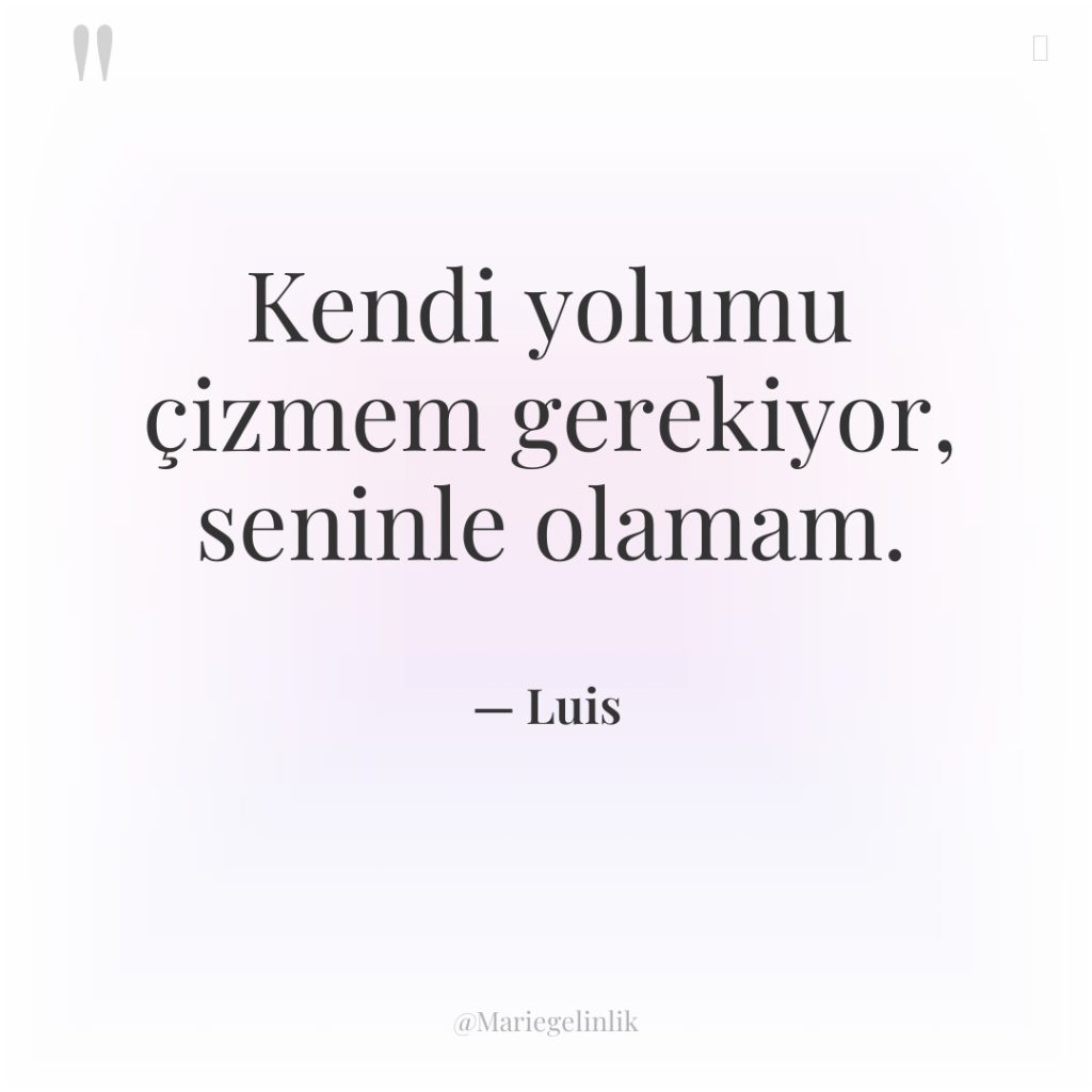 Kendi yolumu çizmem gerekiyor, seninle olamam.