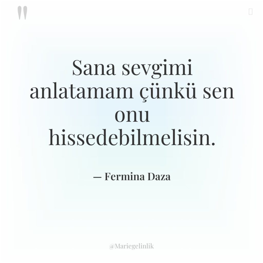 Sana sevgimi anlatamam çünkü sen onu hissedebilmelisin.