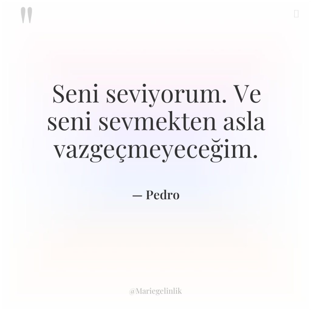 Seni seviyorum. Ve seni sevmekten asla vazgeçmeyeceğim.