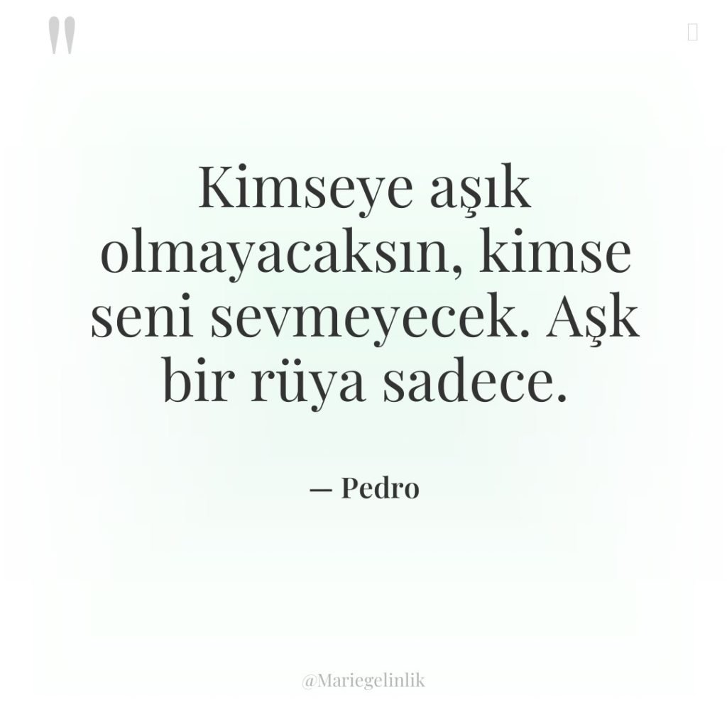 Kimseye aşık olmayacaksın, kimse seni sevmeyecek. Aşk bir rüya sadece.