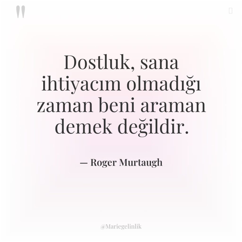 Dostluk, sana ihtiyacım olmadığı zaman beni araman demek değildir.