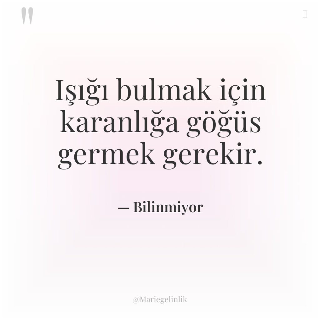 Işığı bulmak için karanlığa göğüs germek gerekir.