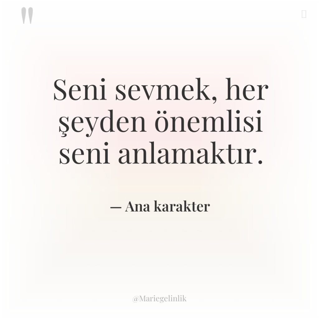 Seni sevmek, her şeyden önemlisi seni anlamaktır.