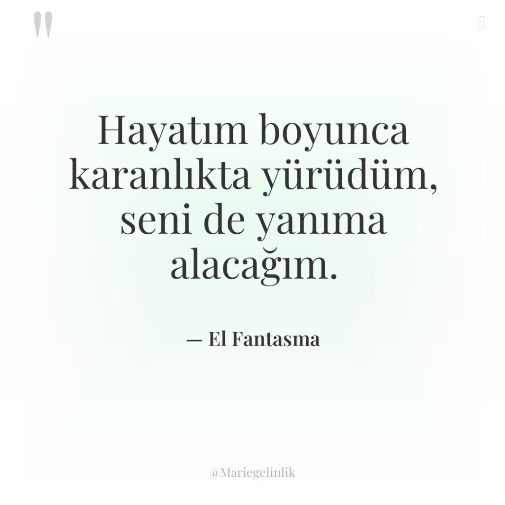 Hayatım boyunca karanlıkta yürüdüm, seni de yanıma alacağım.