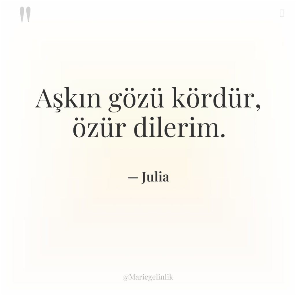 Aşkın gözü kördür, özür dilerim.