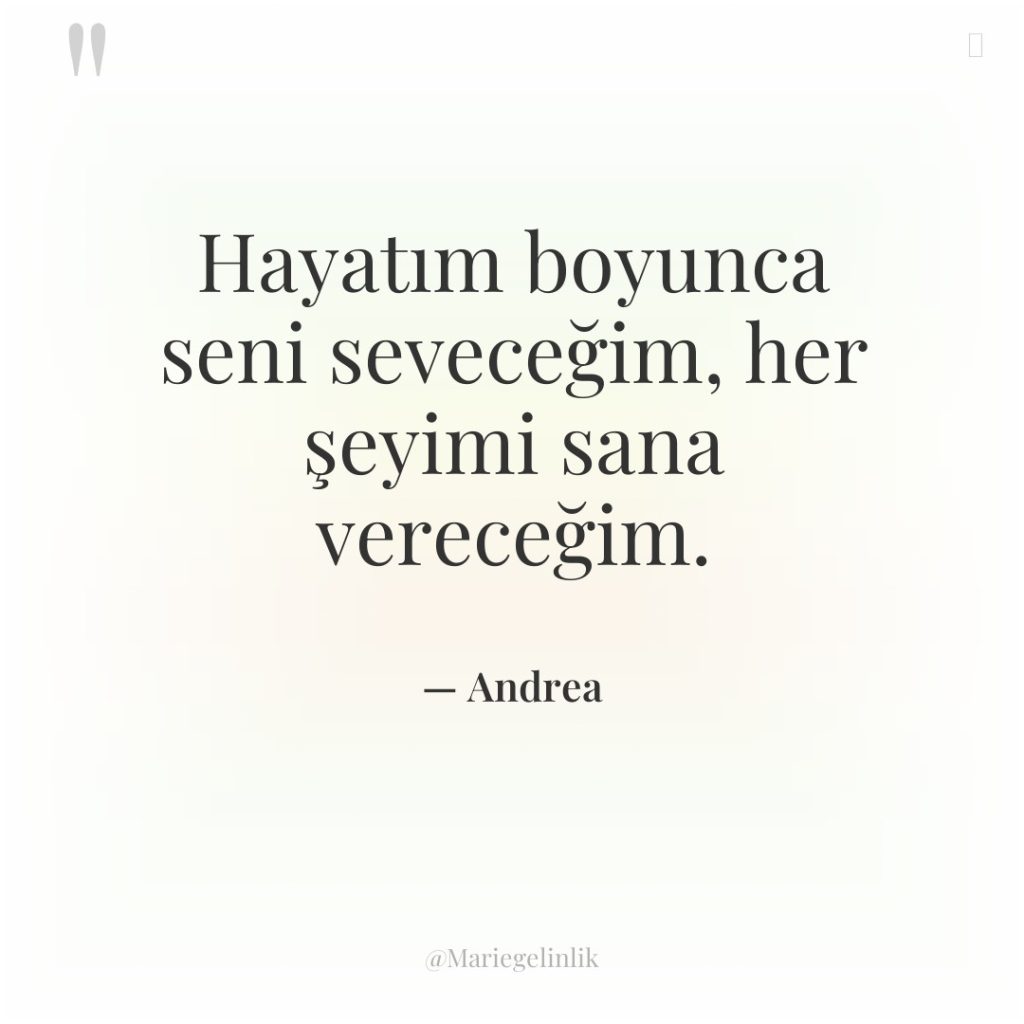 Hayatım boyunca seni seveceğim, her şeyimi sana vereceğim.