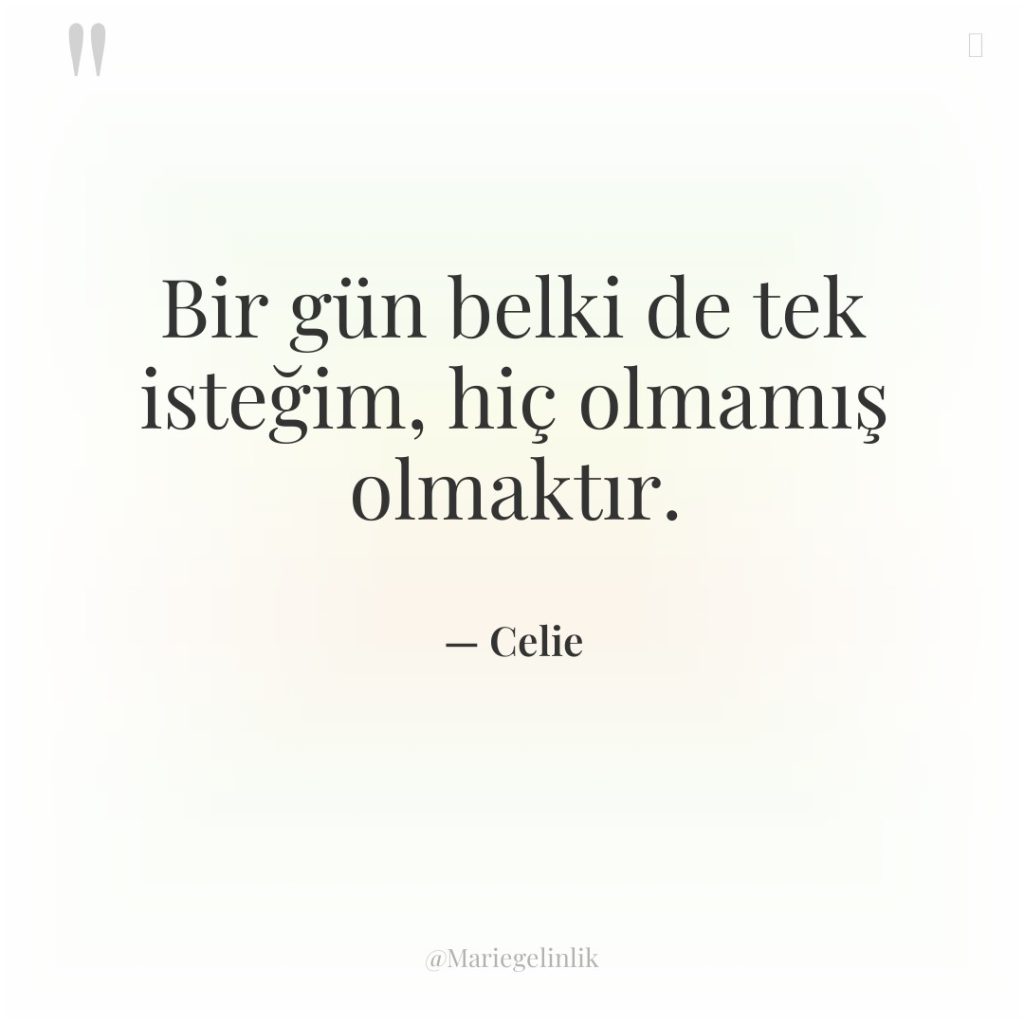 Bir gün belki de tek isteğim, hiç olmamış olmaktır.