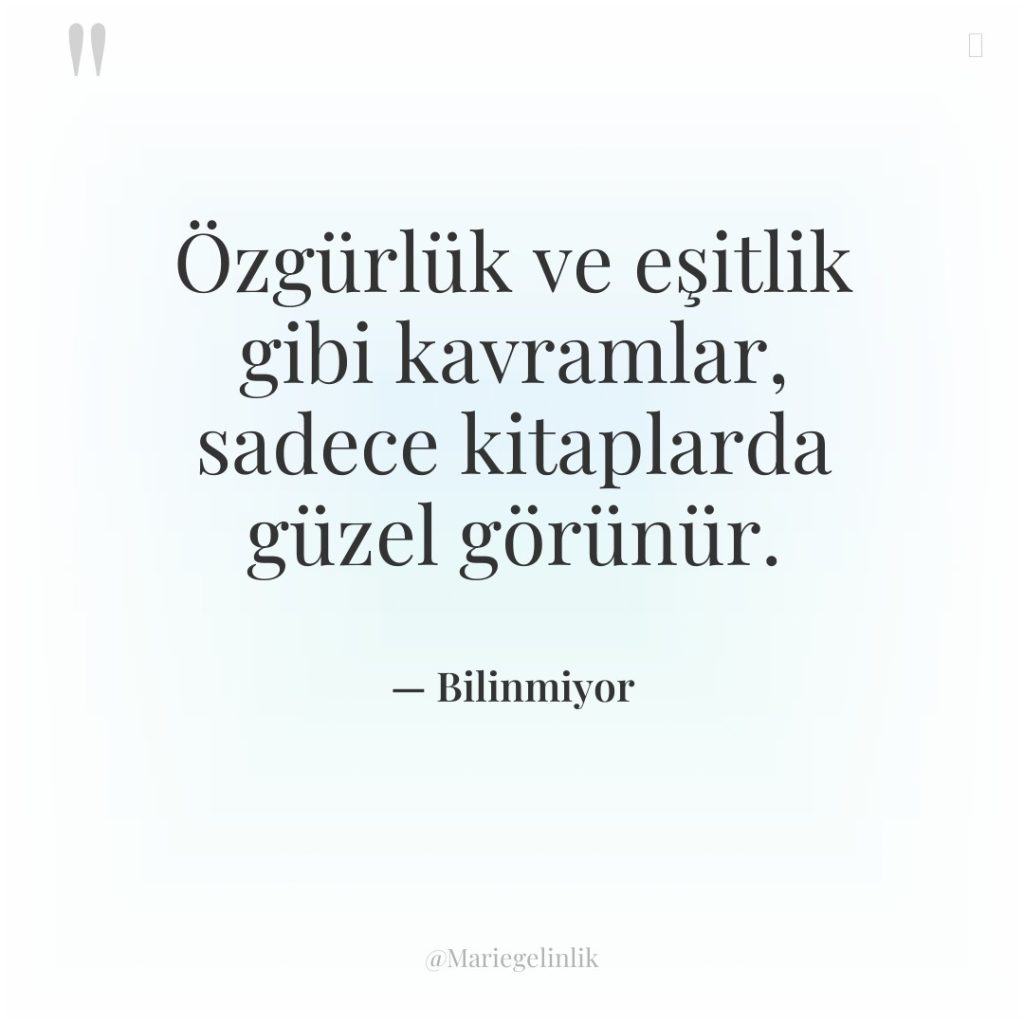 Özgürlük ve eşitlik gibi kavramlar, sadece kitaplarda güzel görünür.