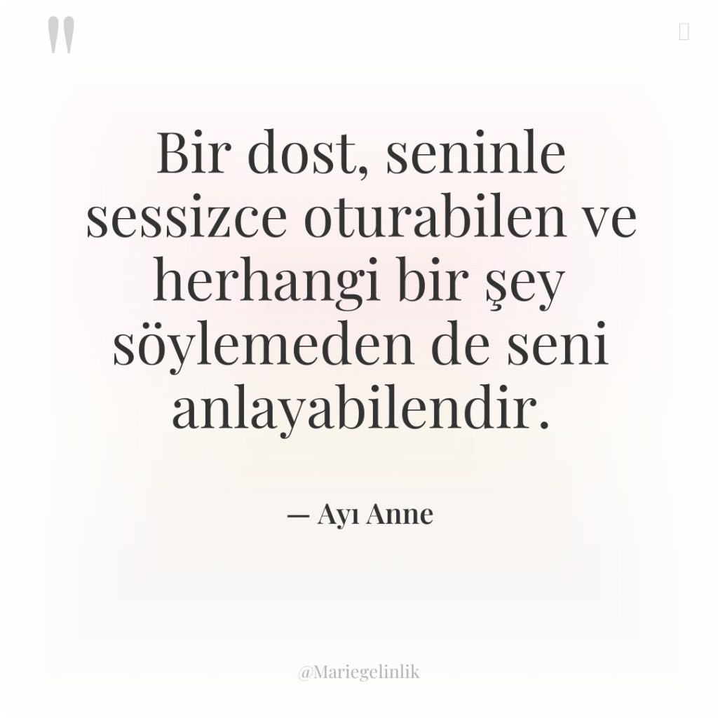 Bir dost, seninle sessizce oturabilen ve herhangi bir şey söylemeden…
