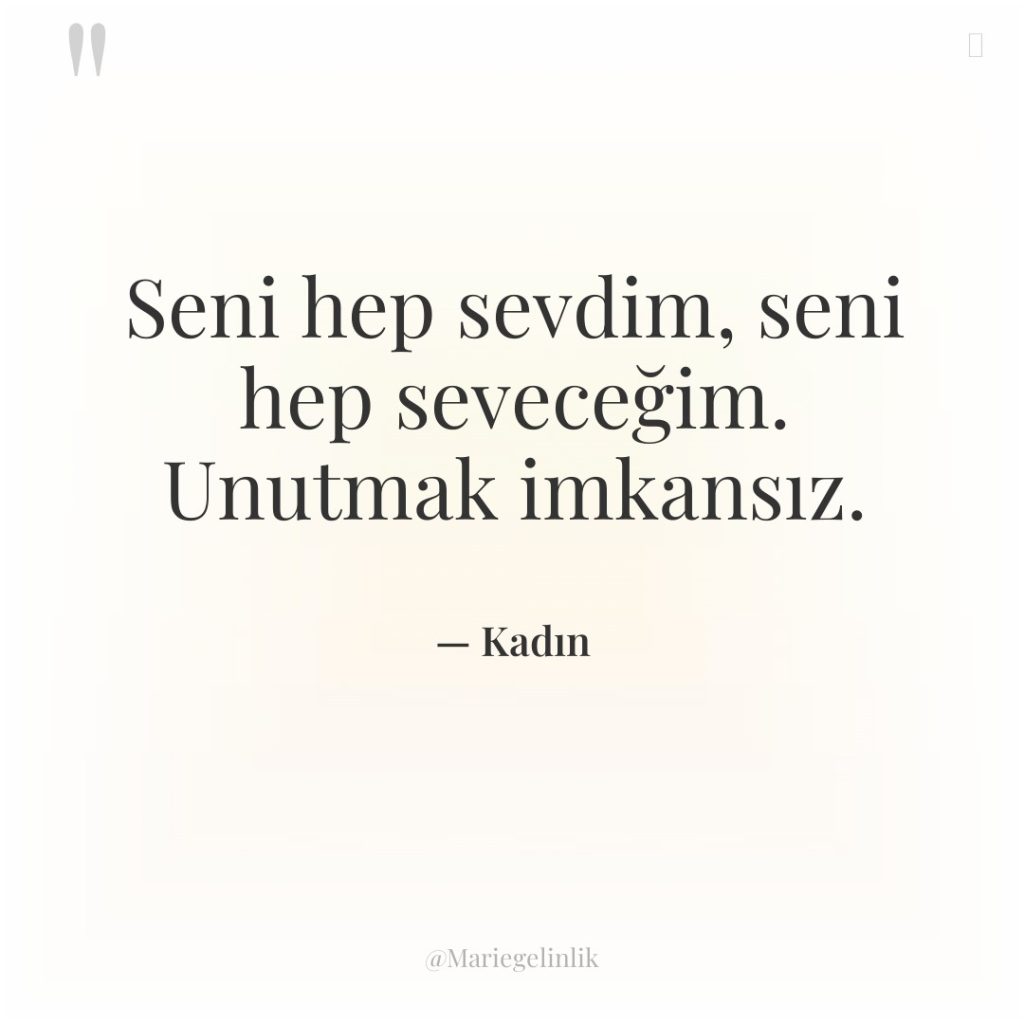 Seni hep sevdim, seni hep seveceğim. Unutmak imkansız.