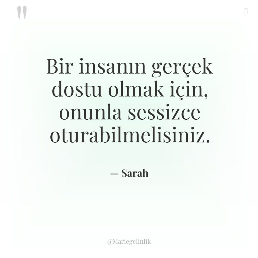 Bir insanın gerçek dostu olmak için, onunla sessizce oturabilmelisiniz.