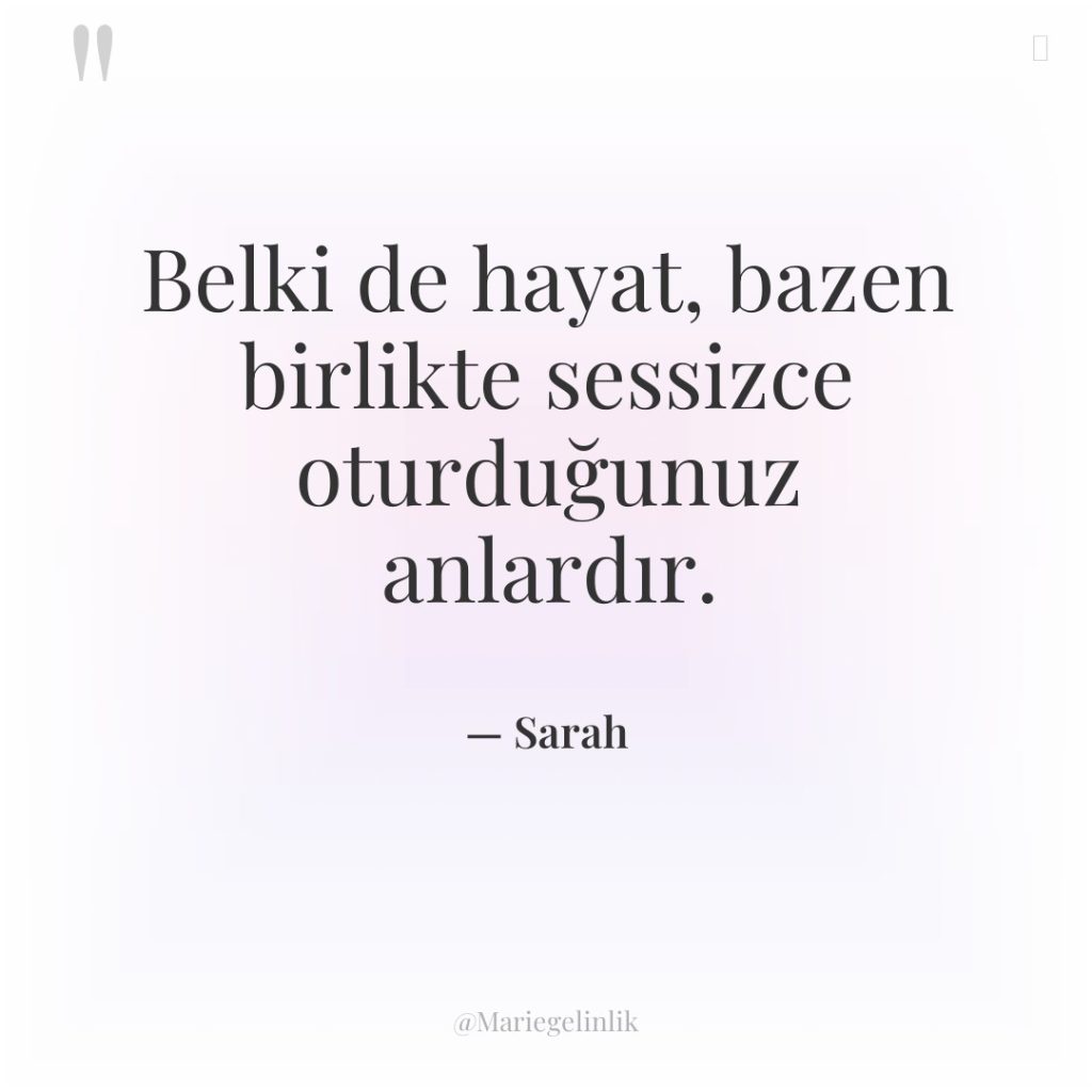 Belki de hayat, bazen birlikte sessizce oturduğunuz anlardır.