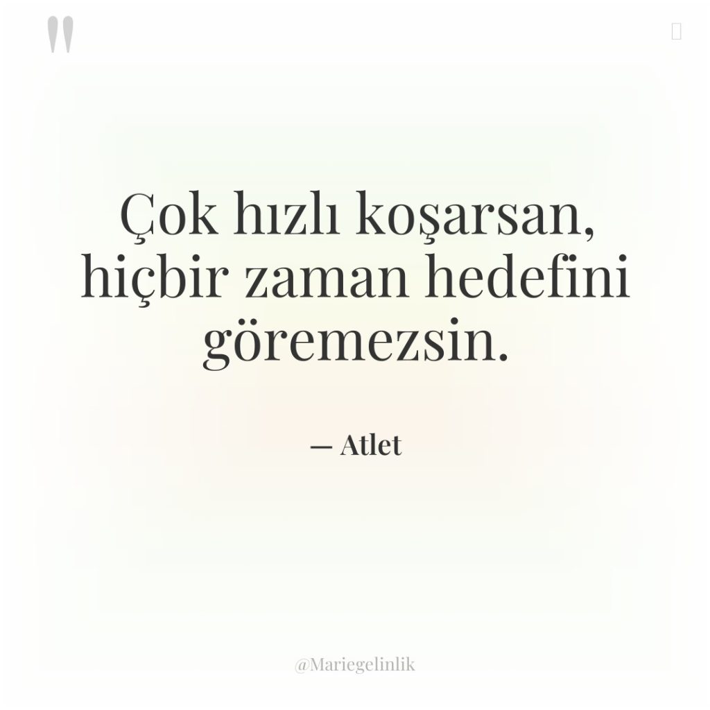 Çok hızlı koşarsan, hiçbir zaman hedefini göremezsin.