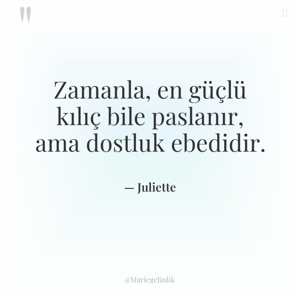 Zamanla, en güçlü kılıç bile paslanır, ama dostluk ebedidir.
