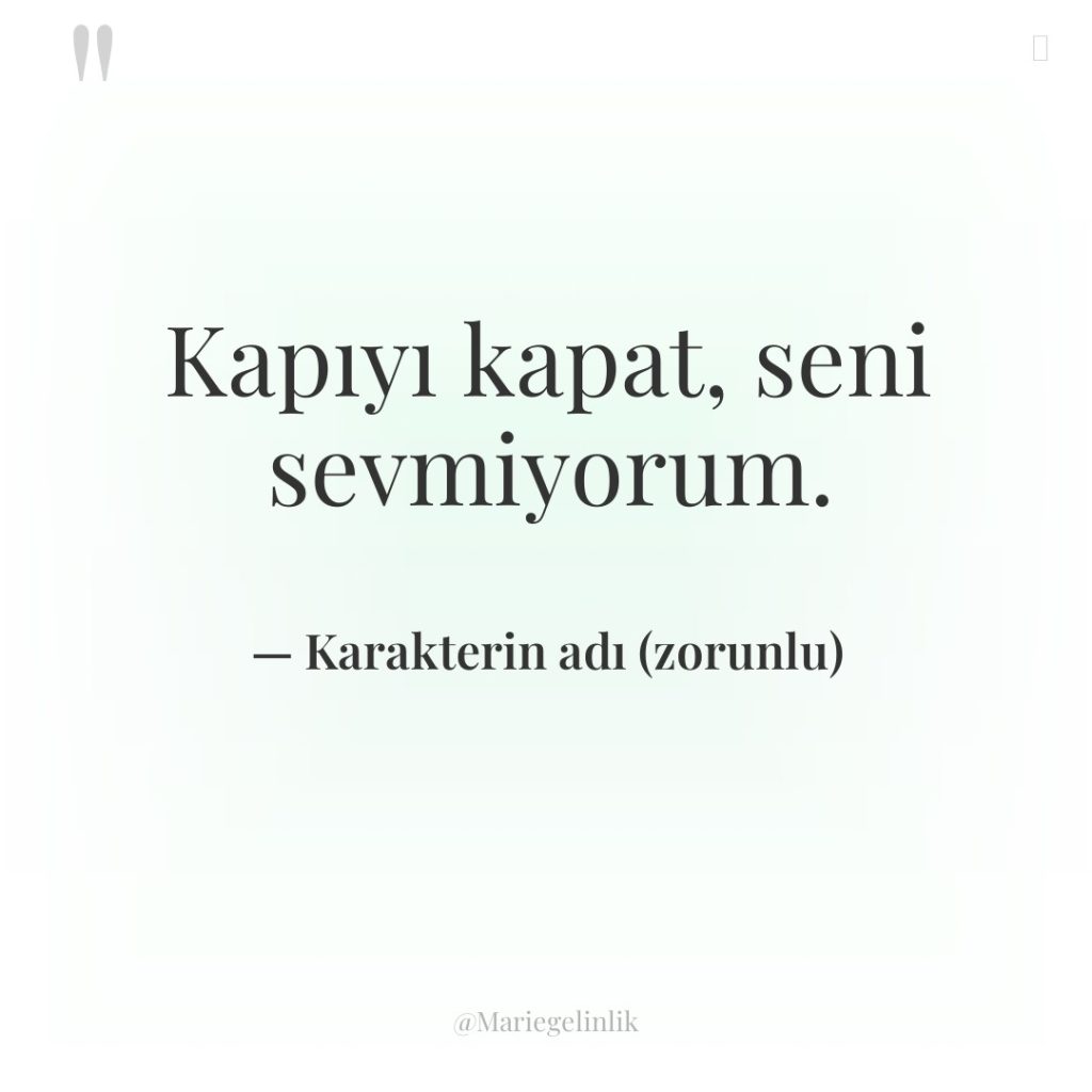 Kapıyı kapat, seni sevmiyorum.