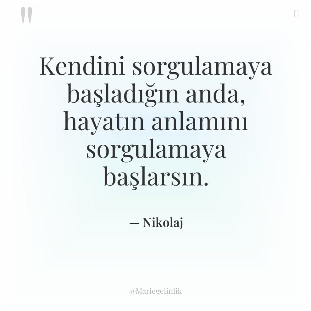 Kendini sorgulamaya başladığın anda, hayatın anlamını sorgulamaya başlarsın.