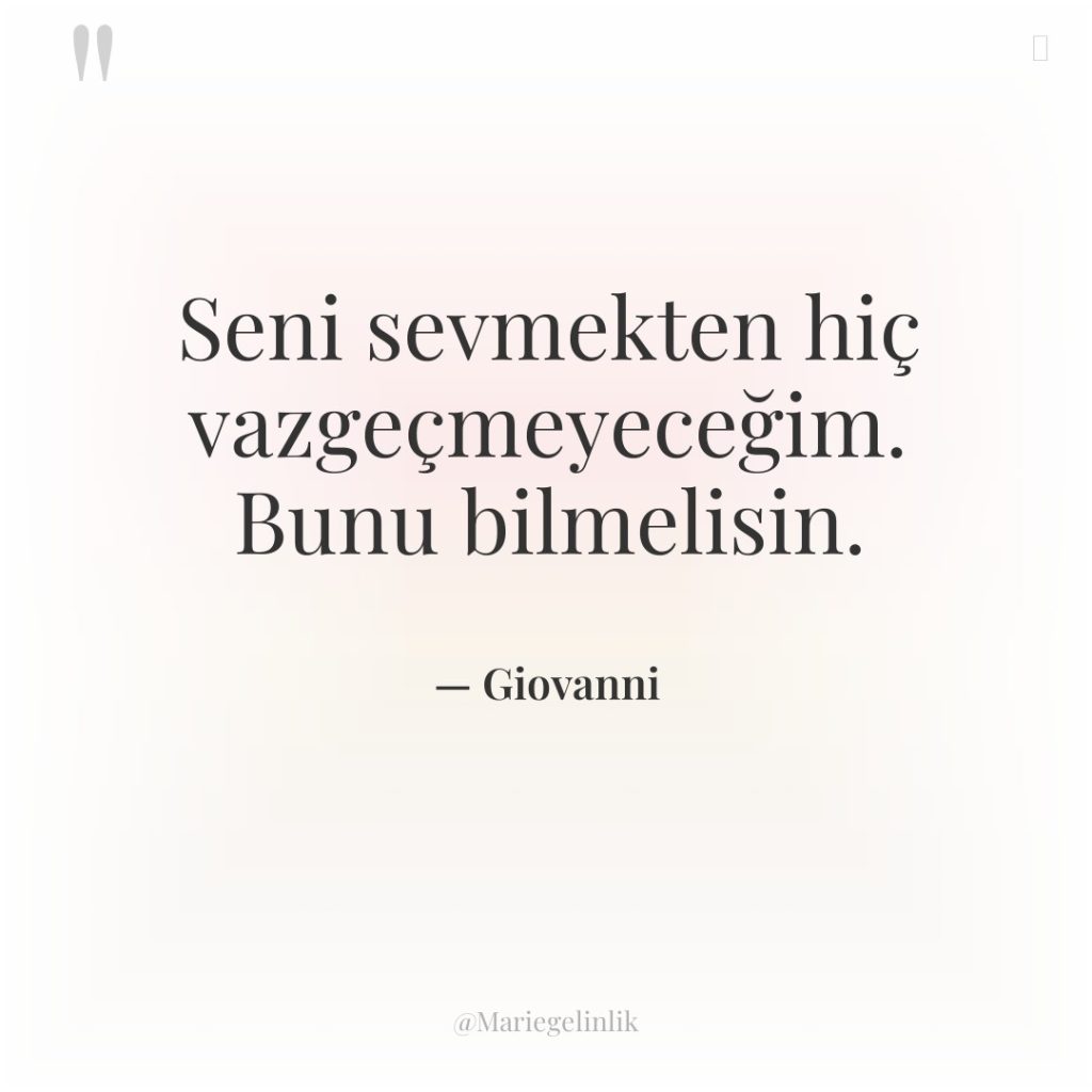 Seni sevmekten hiç vazgeçmeyeceğim. Bunu bilmelisin.