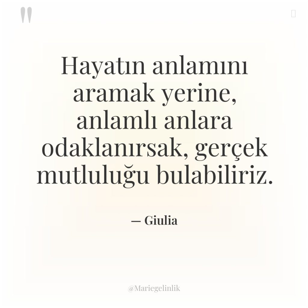 Hayatın anlamını aramak yerine, anlamlı anlara odaklanırsak, gerçek mutluluğu bulabiliriz.