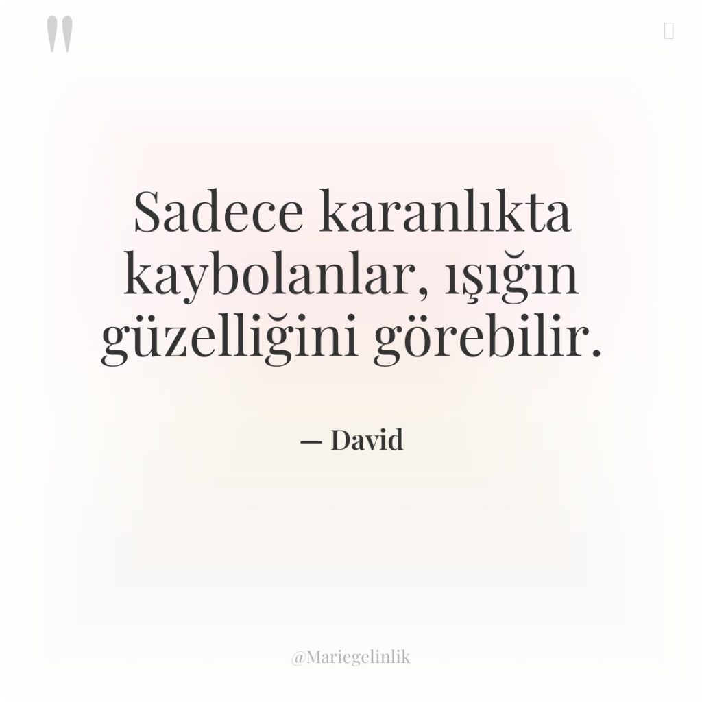 Sadece karanlıkta kaybolanlar, ışığın güzelliğini görebilir.