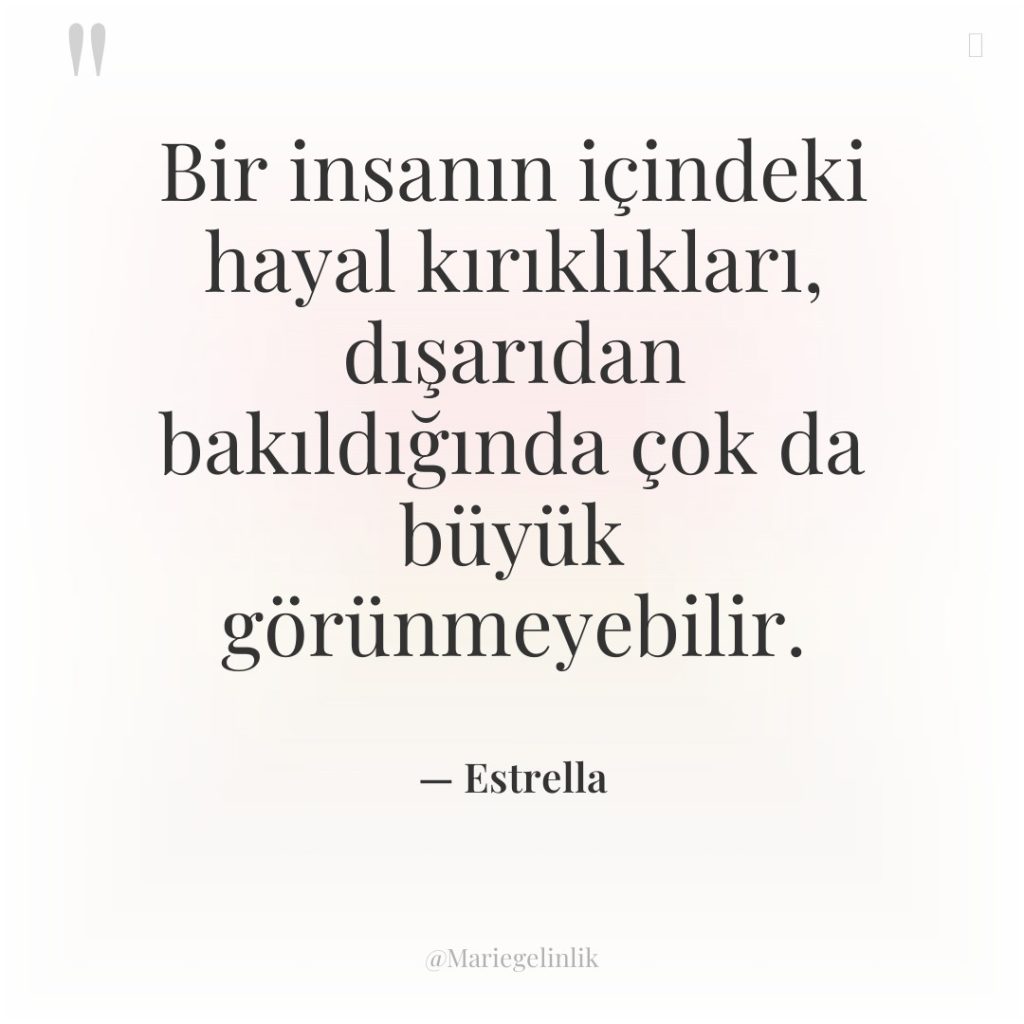 Bir insanın içindeki hayal kırıklıkları, dışarıdan bakıldığında çok da büyük…