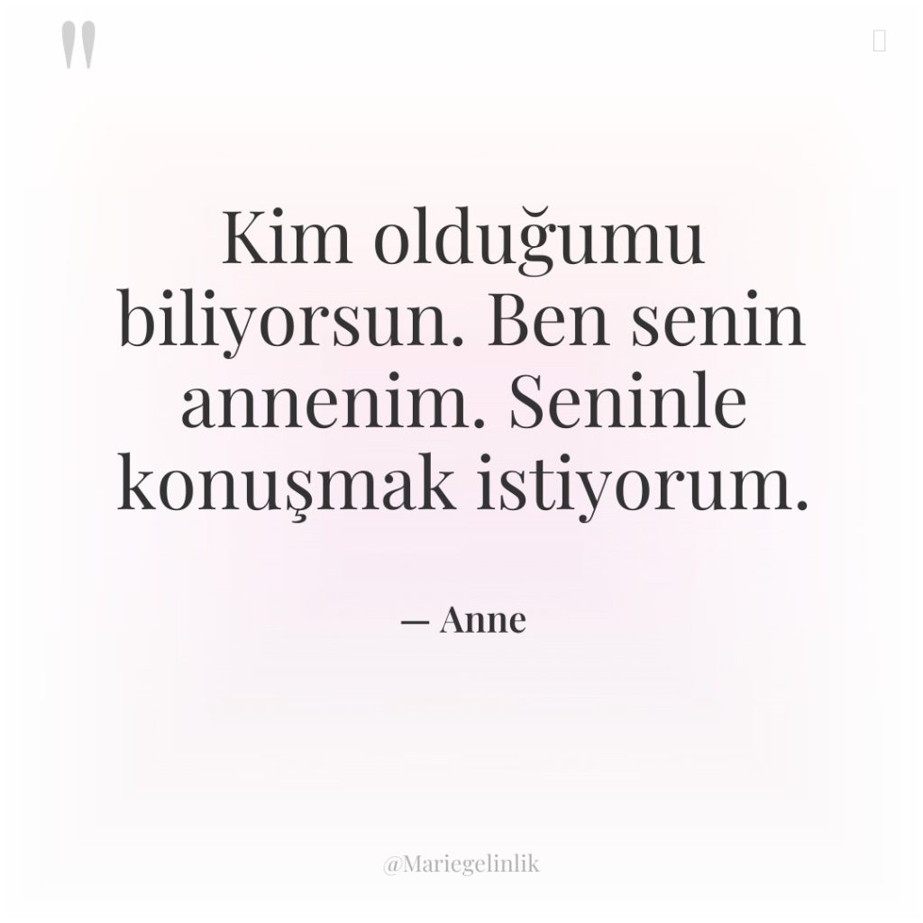 Kim olduğumu biliyorsun. Ben senin annenim. Seninle konuşmak istiyorum.