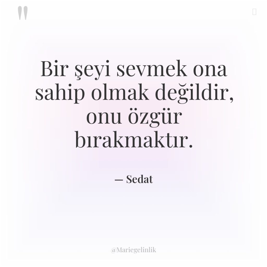 Bir şeyi sevmek ona sahip olmak değildir, onu özgür bırakmaktır.