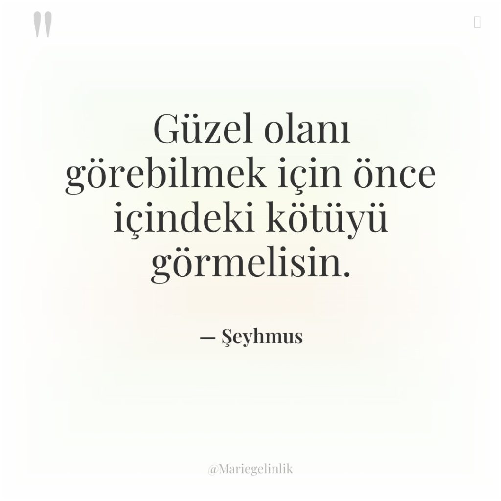 Güzel olanı görebilmek için önce içindeki kötüyü görmelisin.