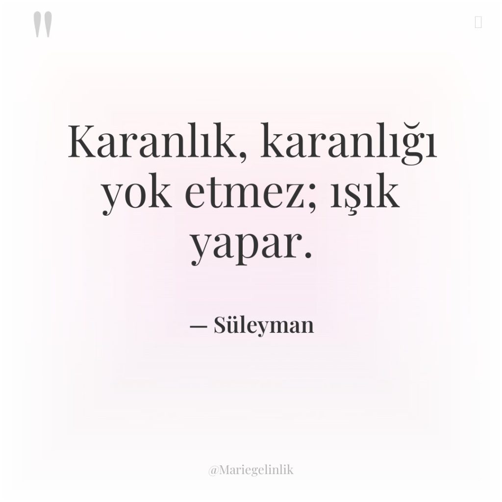 Karanlık, karanlığı yok etmez; ışık yapar.