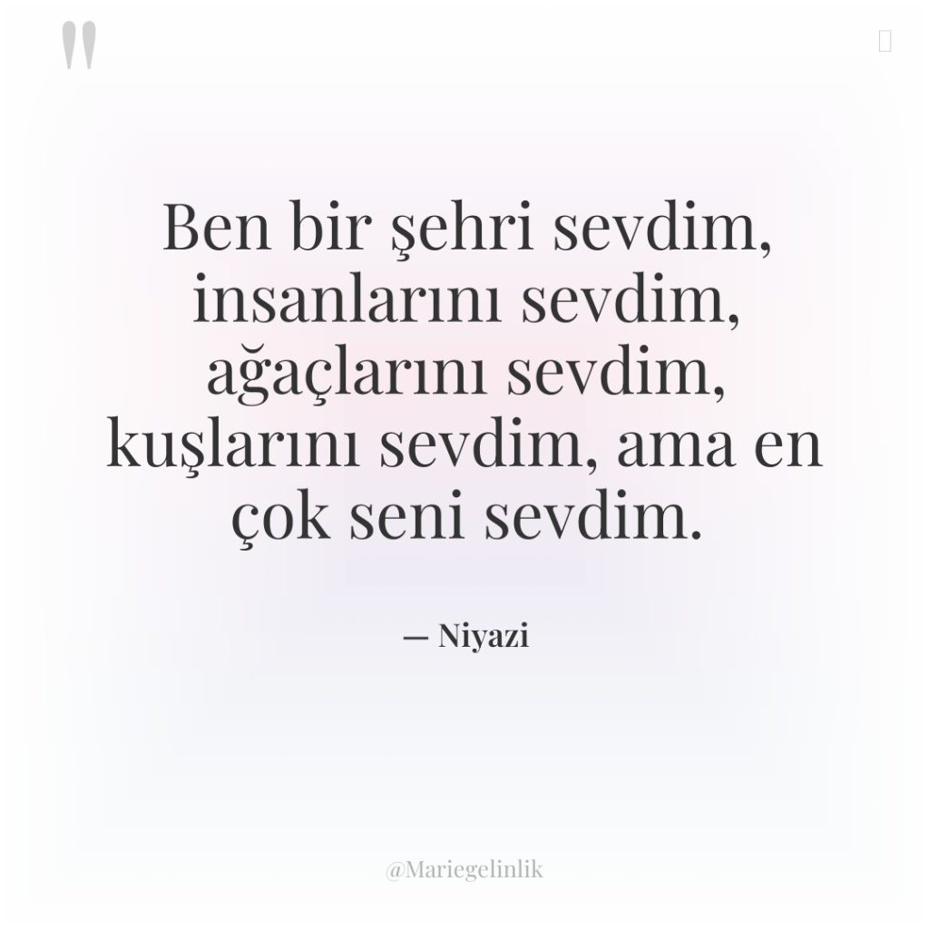 Ben bir şehri sevdim, insanlarını sevdim, ağaçlarını sevdim, kuşlarını sevdim,…