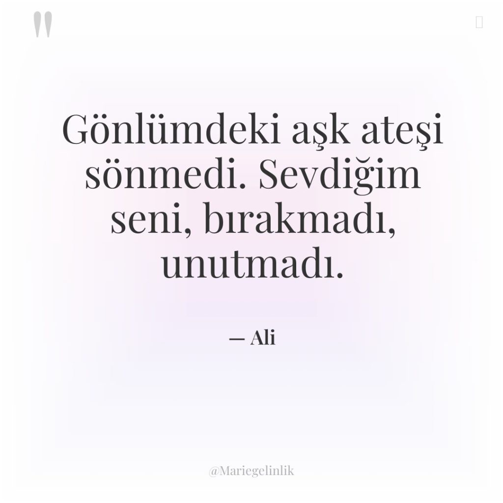 Gönlümdeki aşk ateşi sönmedi. Sevdiğim seni, bırakmadı, unutmadı.