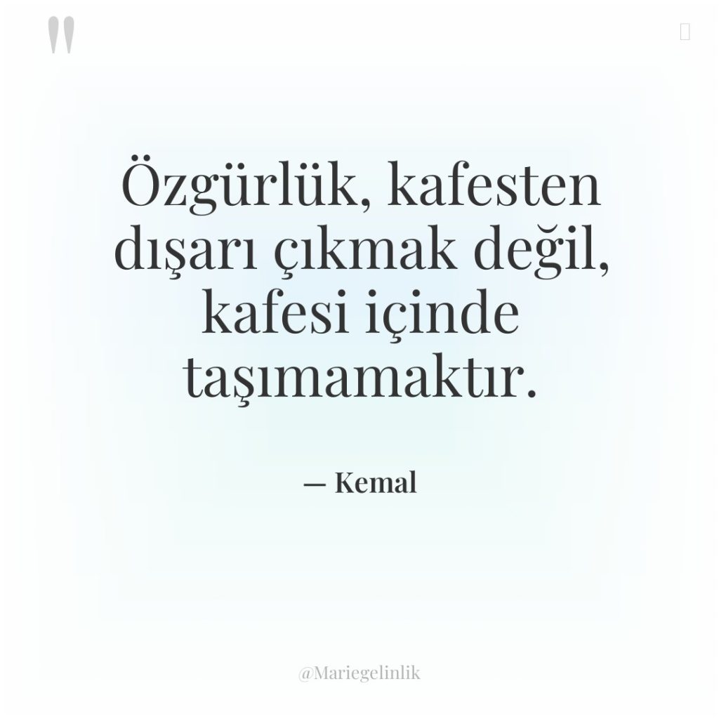 Özgürlük, kafesten dışarı çıkmak değil, kafesi içinde taşımamaktır.