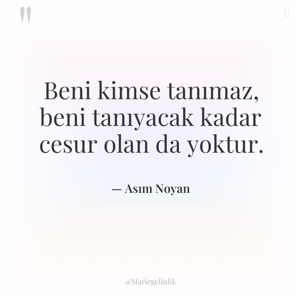 Beni kimse tanımaz, beni tanıyacak kadar cesur olan da yoktur.