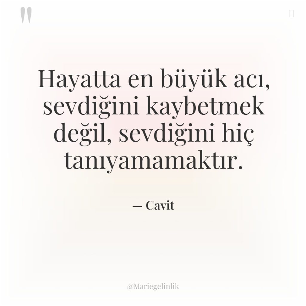 Hayatta en büyük acı, sevdiğini kaybetmek değil, sevdiğini hiç tanıyamamaktır.