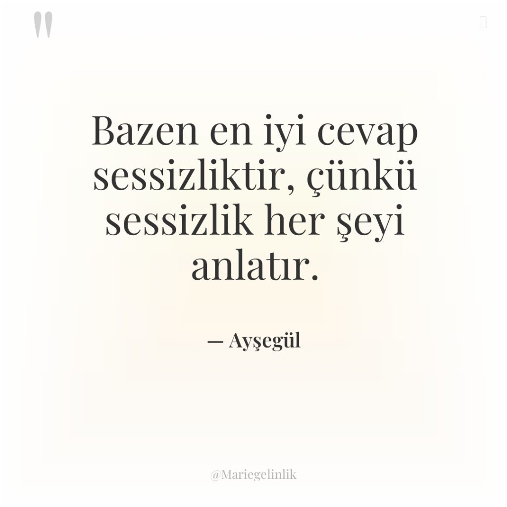 Bazen en iyi cevap sessizliktir, çünkü sessizlik her şeyi anlatır.