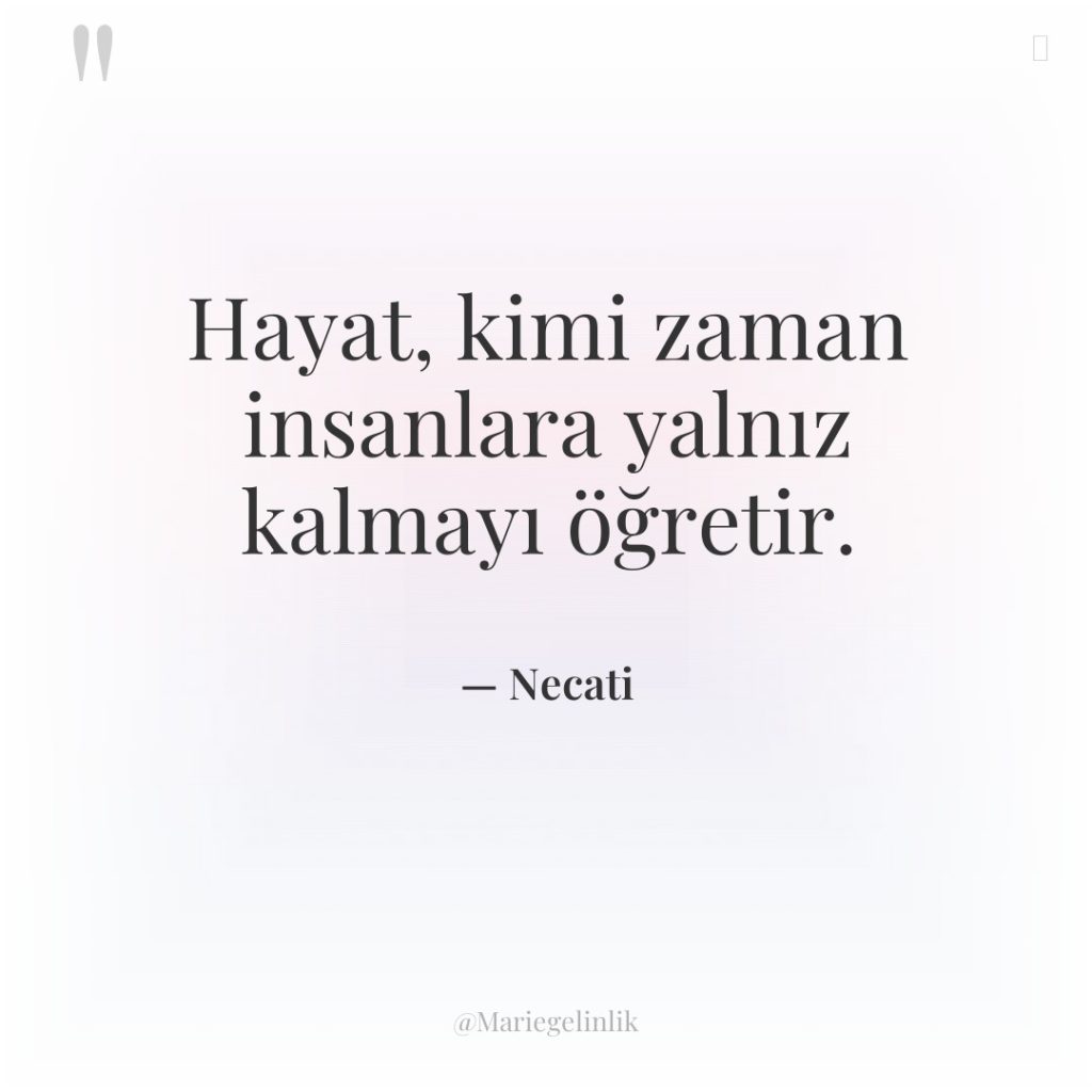 Hayat, kimi zaman insanlara yalnız kalmayı öğretir.