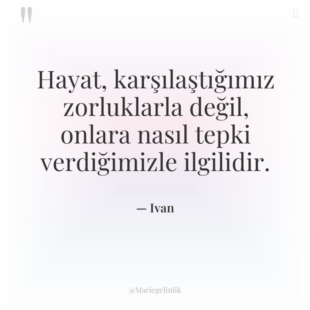 Hayat, karşılaştığımız zorluklarla değil, onlara nasıl tepki verdiğimizle ilgilidir.