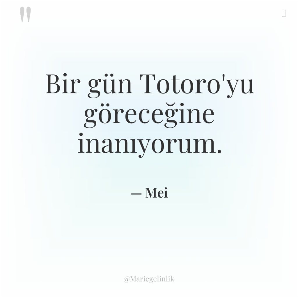 Bir gün Totoro’yu göreceğine inanıyorum.