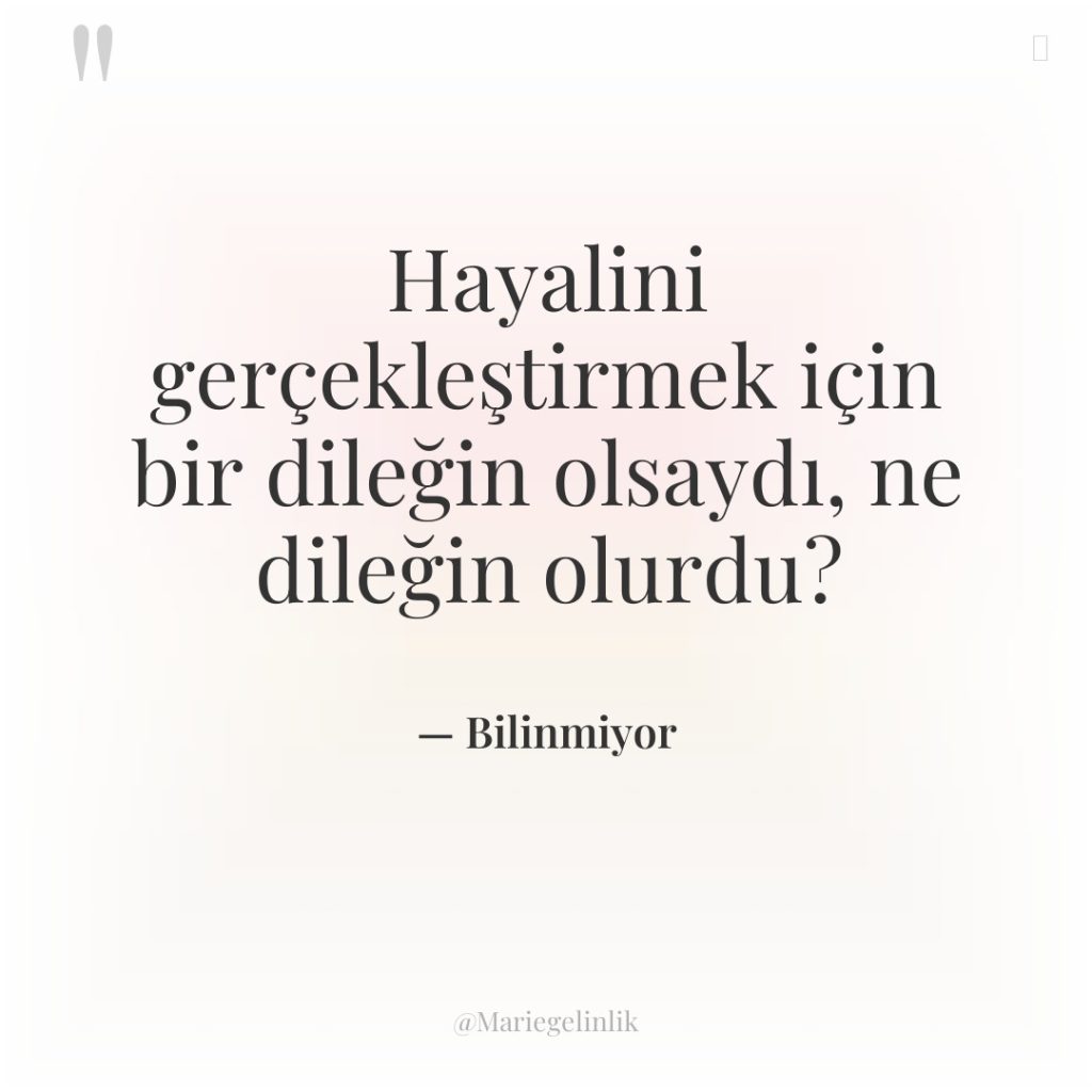 Hayalini gerçekleştirmek için bir dileğin olsaydı, ne dileğin olurdu?