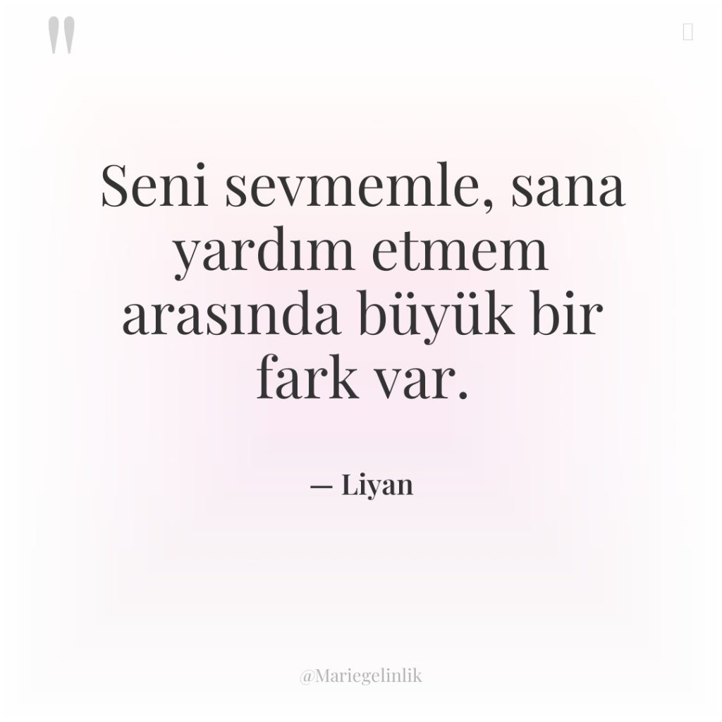 Seni sevmemle, sana yardım etmem arasında büyük bir fark var.