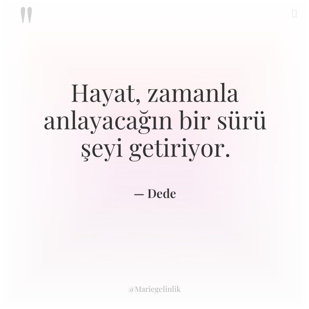 Hayat, zamanla anlayacağın bir sürü şeyi getiriyor.