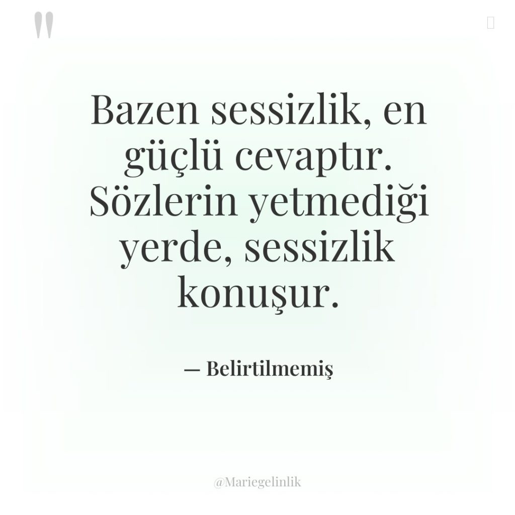 Bazen sessizlik, en güçlü cevaptır. Sözlerin yetmediği yerde, sessizlik konuşur.