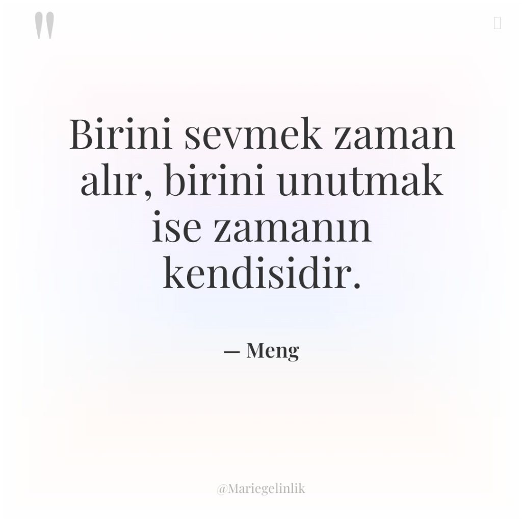 Birini sevmek zaman alır, birini unutmak ise zamanın kendisidir.