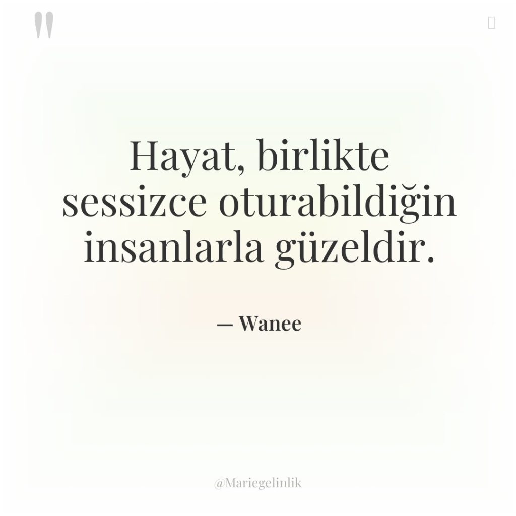 Hayat, birlikte sessizce oturabildiğin insanlarla güzeldir.