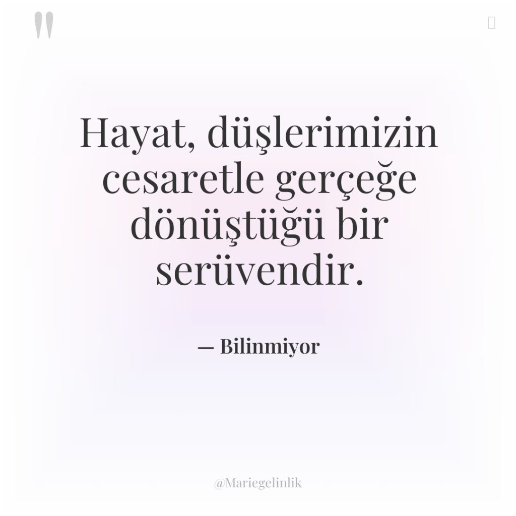 Hayat, düşlerimizin cesaretle gerçeğe dönüştüğü bir serüvendir.
