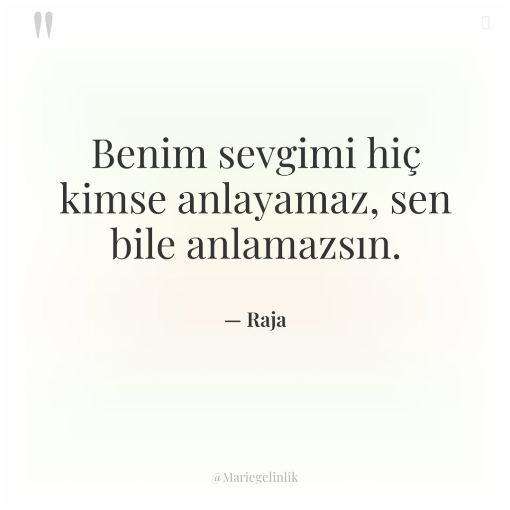 Benim sevgimi hiç kimse anlayamaz, sen bile anlamazsın.