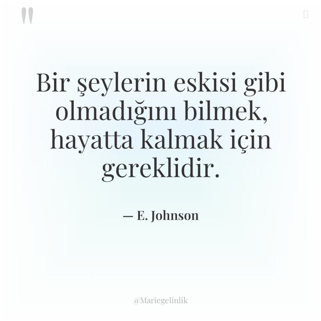 Bir şeylerin eskisi gibi olmadığını bilmek, hayatta kalmak için gereklidir.