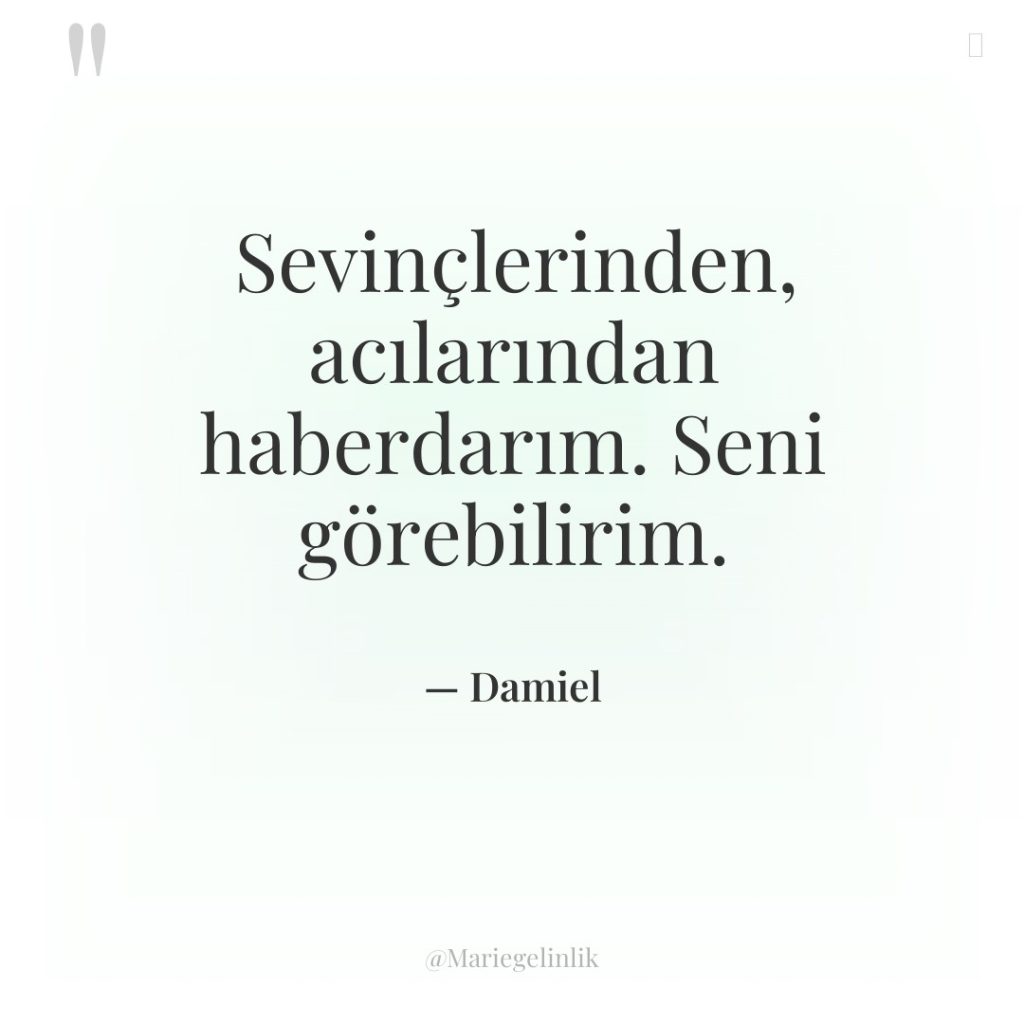 Sevinçlerinden, acılarından haberdarım. Seni görebilirim.