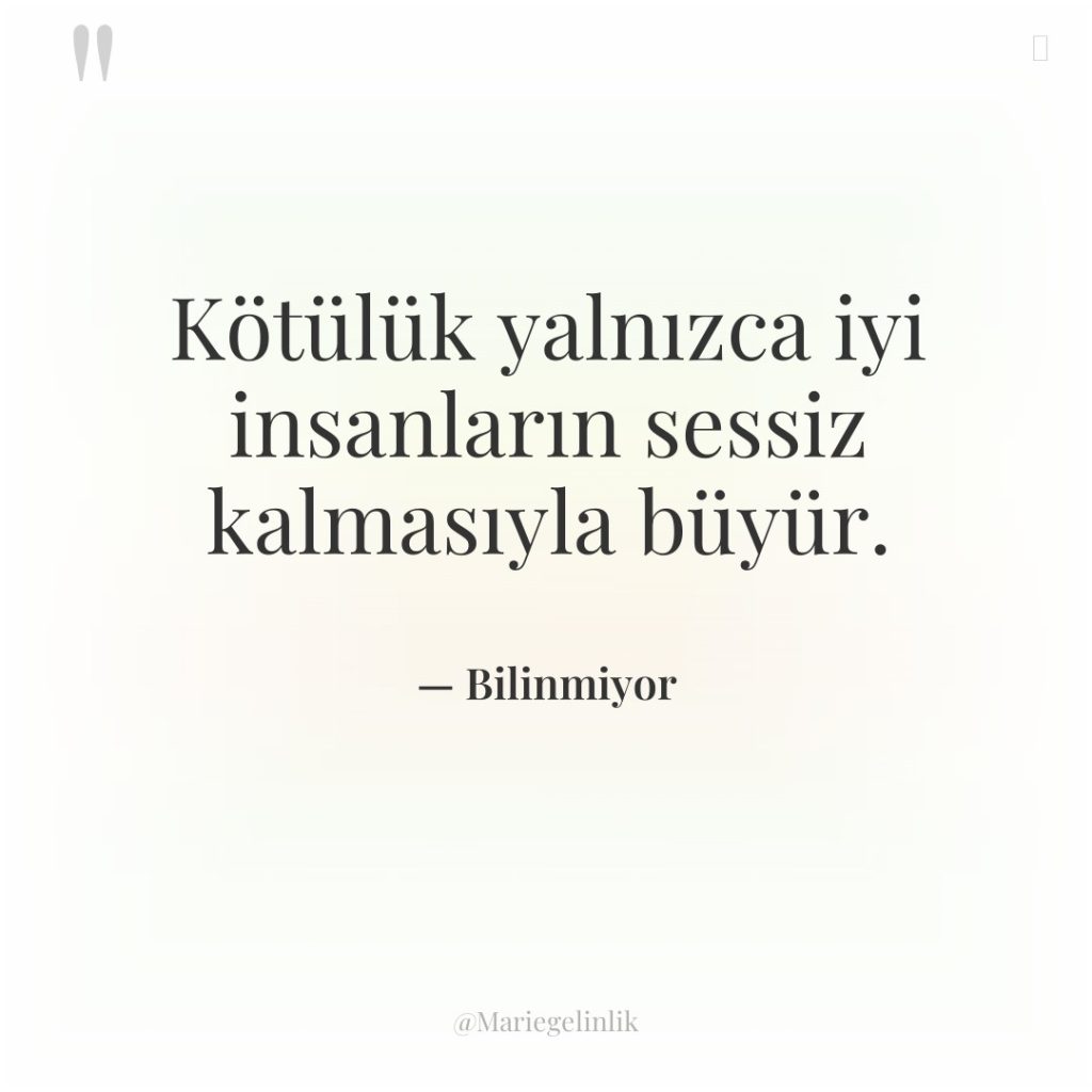 Kötülük yalnızca iyi insanların sessiz kalmasıyla büyür.