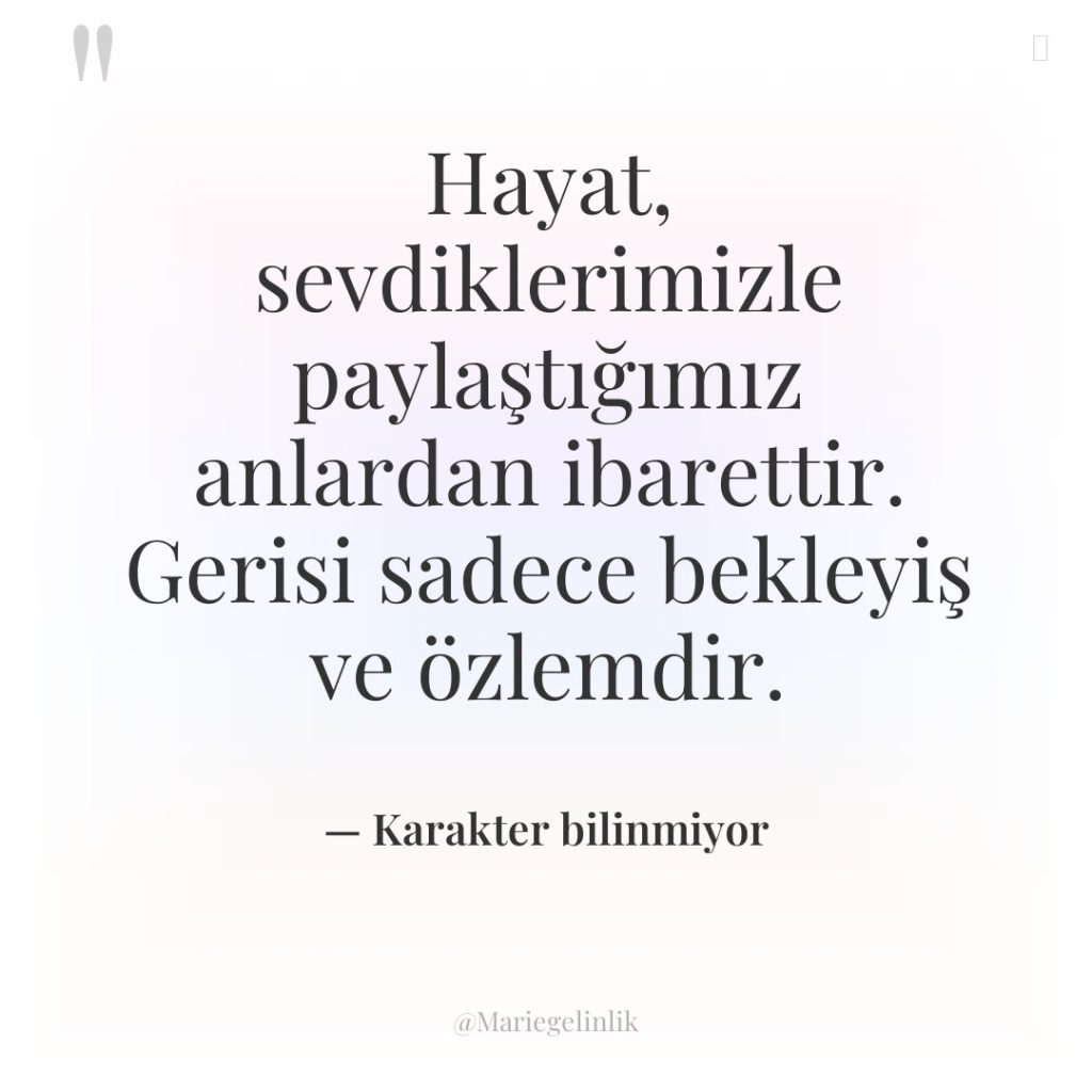 Hayat, sevdiklerimizle paylaştığımız anlardan ibarettir. Gerisi sadece bekleyiş ve özlemdir.