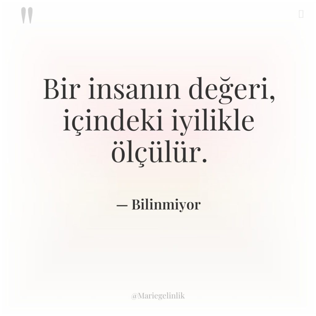 Bir insanın değeri, içindeki iyilikle ölçülür.